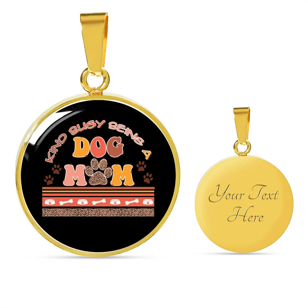 Busy Dog Mom Personalized Engraved Gold Circle Necklace Custom Name Date Gift f